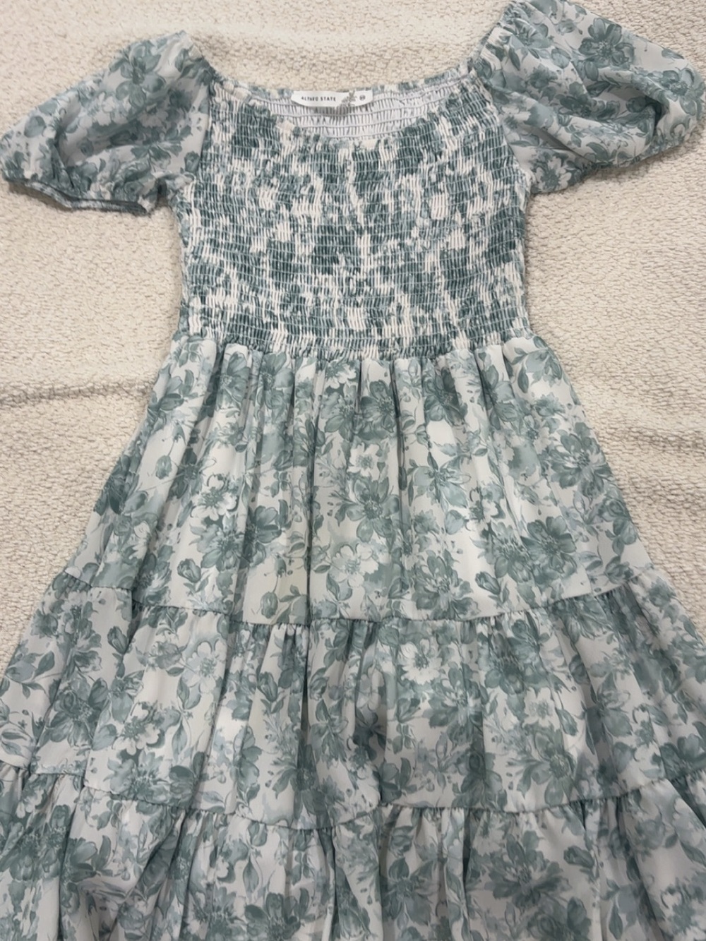 Altar’d state Green Floral Smocked Tiered Dress